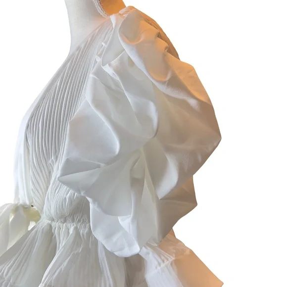 # A202 N by Nancy Modern Glam White Puff Sleeve Peplum Blouse NWT L - Picture 4 of 7